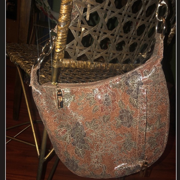 VINTAGE Pinky Leather Floral Hobo Ring Bag. - Picture 8 of 13